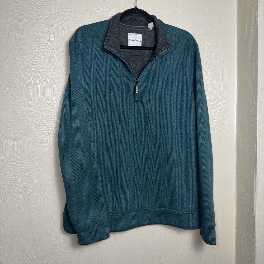 Tommy Bahama Men's Large Quarter Zip Pullover Blue Heavy Sweater